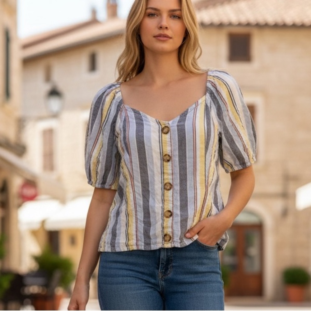 Abercrombie & Fitch | Striped Linen Blend Top